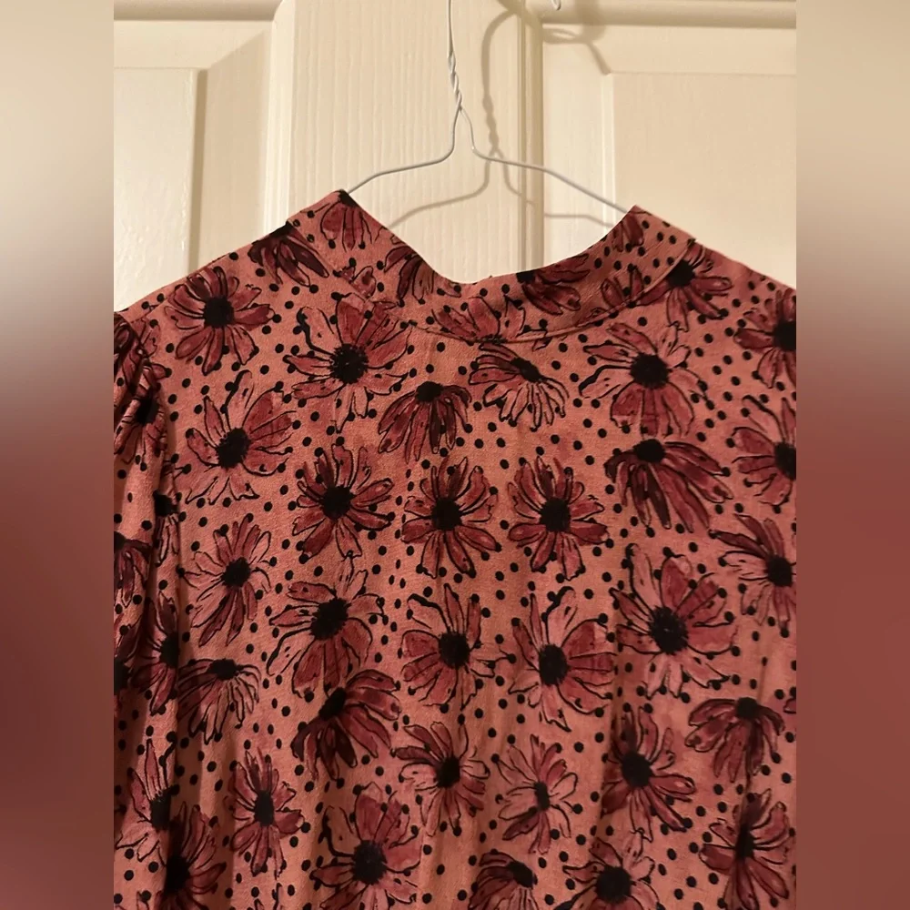 Zara Ruffled Print Marsala Dress - Size XS - Picture 12 of 13